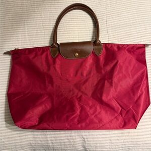 Longchamp Red and Brown Tote Bag
